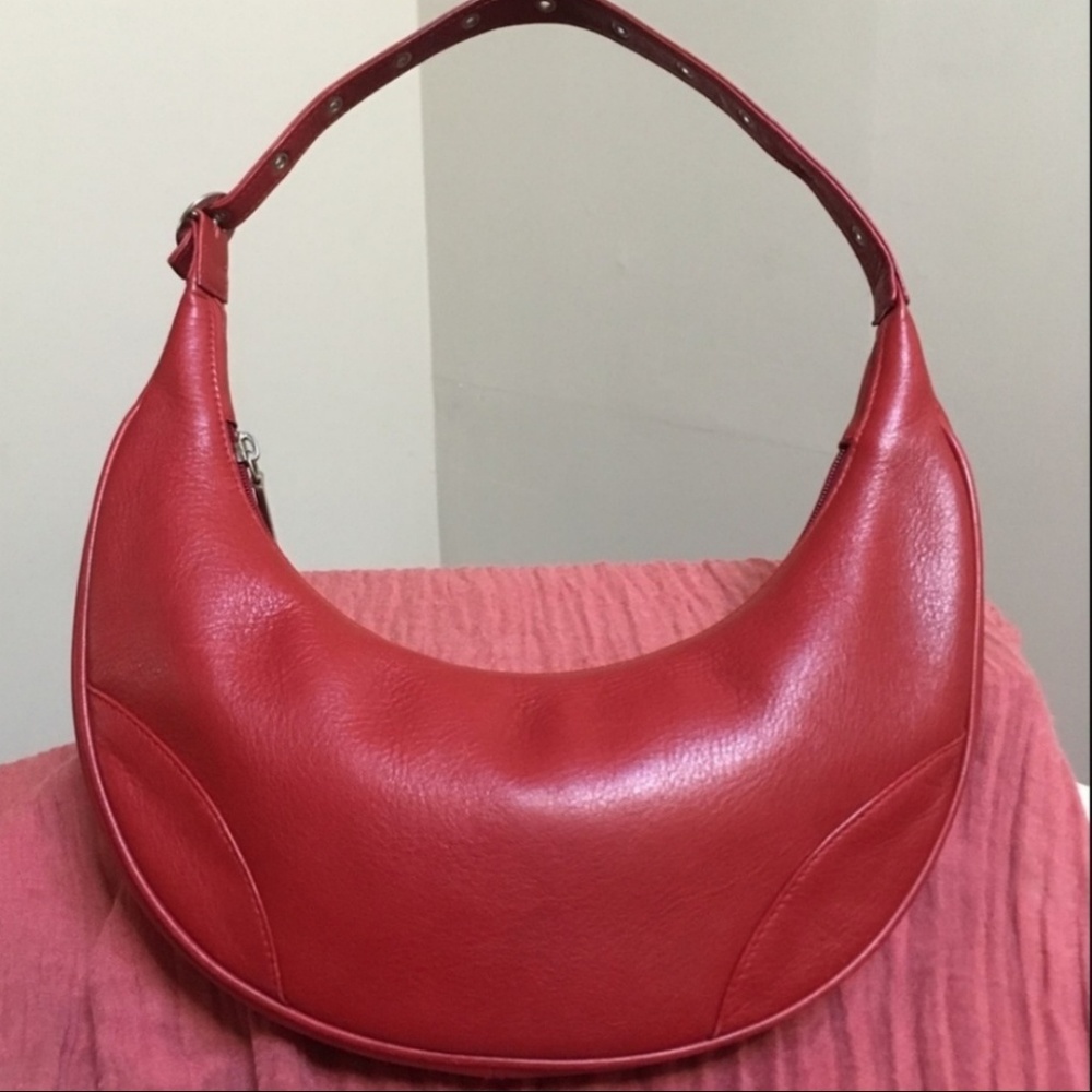 HOBO Small Red Leather Crescent Zip Shoulder Bag